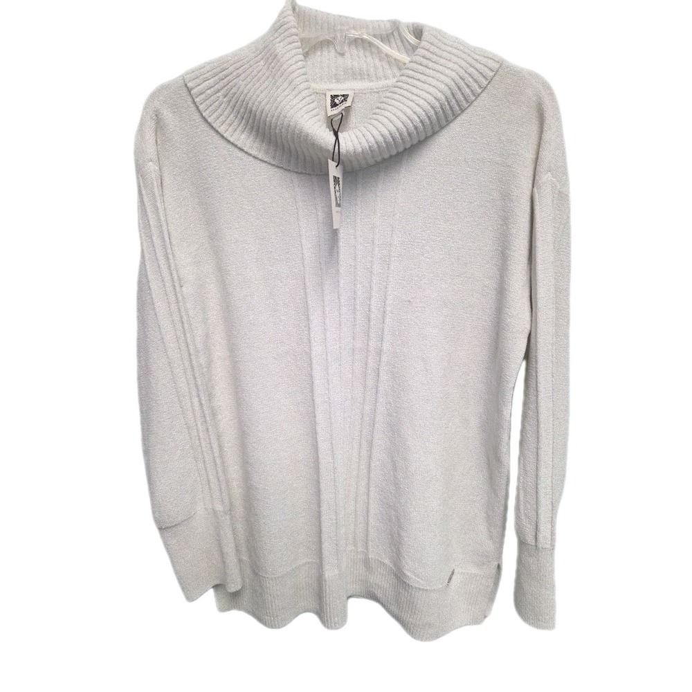 Anne Klein Women's Cowl neck Long-Sleeve Sweater Ivory/Silver Size Small NWT $99